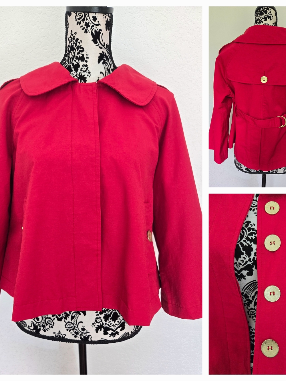 Live a Little Bright Red Pea Coat with Belted Back